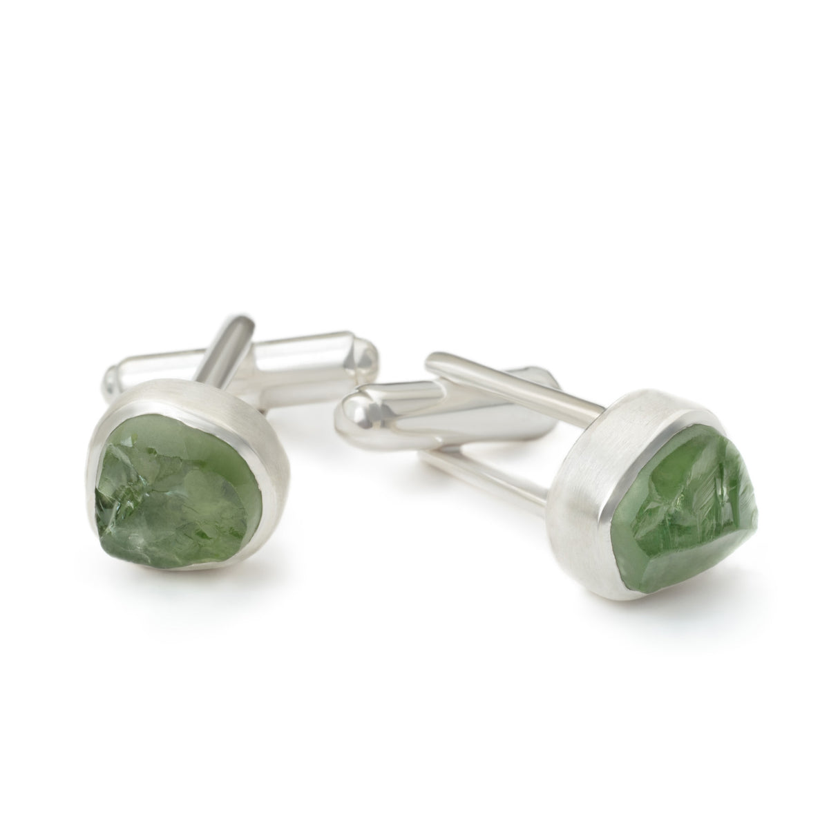 raw peridot gemstone cufflinks sterling silver