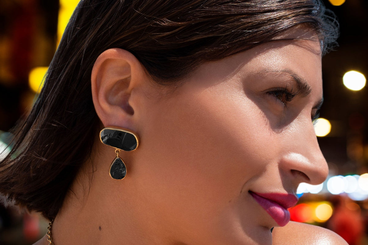 Black Tourmaline Goddess Gemstone Earrings