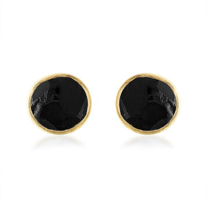 18K Yellow Gold & Natural Black Tourmaline Stud Earrings