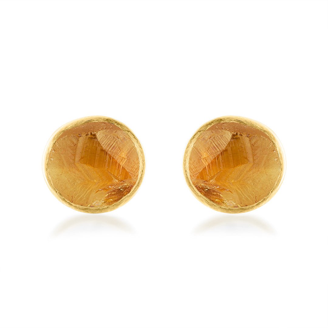 18K Yellow Gold & Natural Citrine Stud Earrings