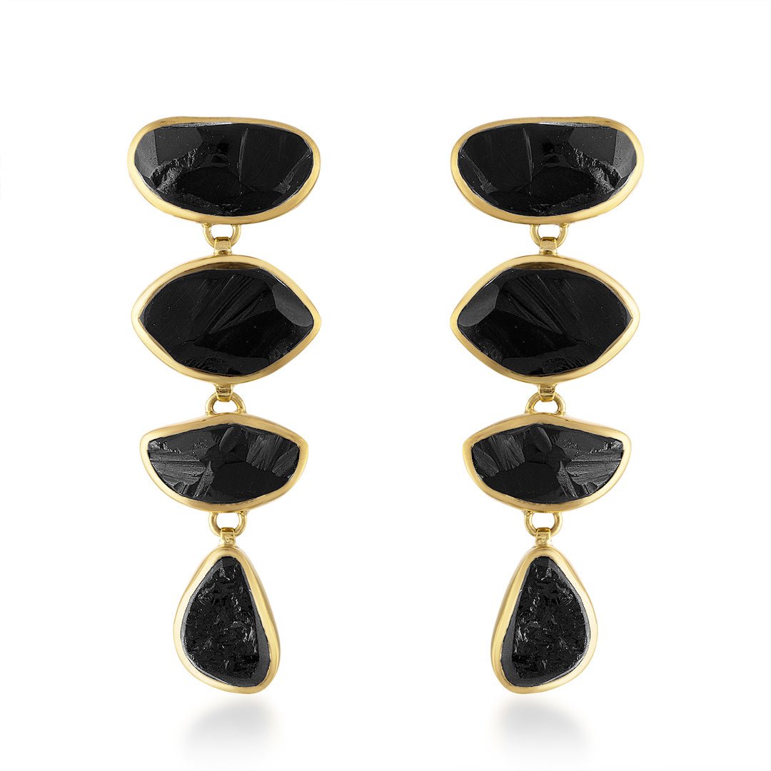 18K Yellow Gold Black Tourmaline 'Paradiso Cascade' Gemstone Earrings