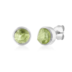 18K White Gold & Natural Peridot Small Gemstone Stud Earrings