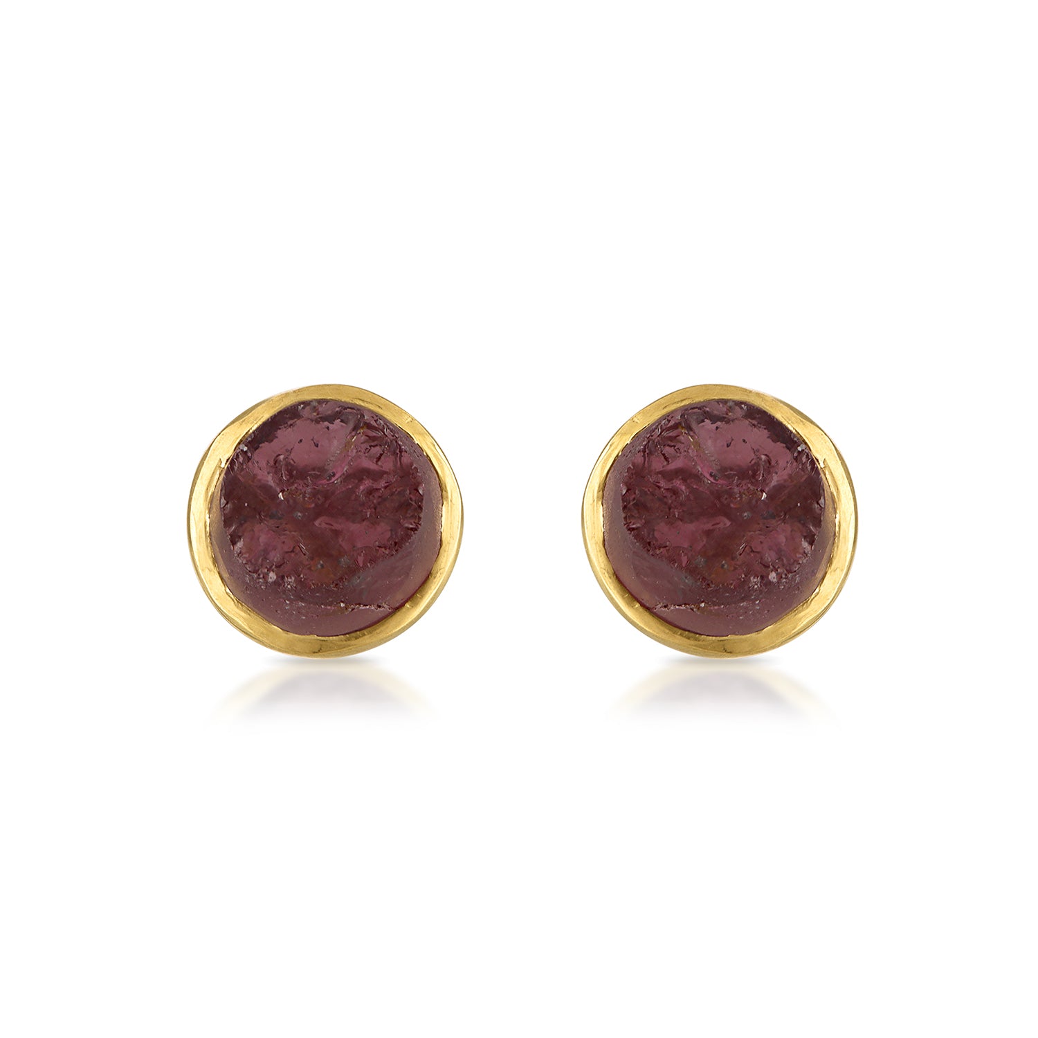 18K Yellow Gold & Natural Garnet Small Gemstone Stud Earrings