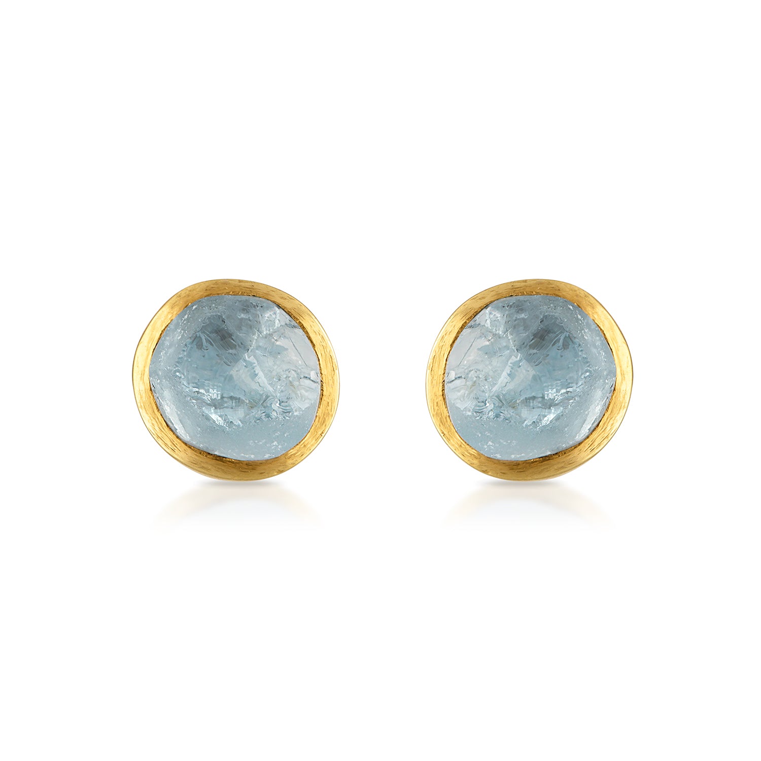 18K Yellow Gold & Natural Aquamarine Small Gemstone Stud Earrings