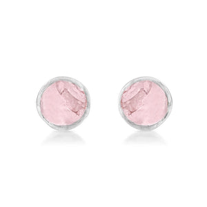 18K White Gold & Natural Rose Quartz Small Gemstone Stud Earrings