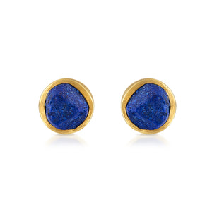 18K Yellow Gold & Natural Lapis Small Gemstone Stud Earrings