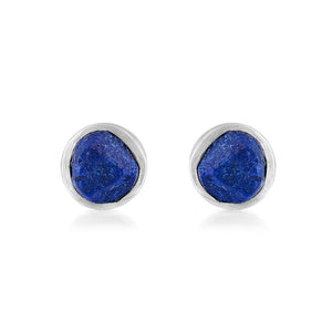 18K White Gold & Natural Lapis Lazuli Small Gemstone Stud Earrings