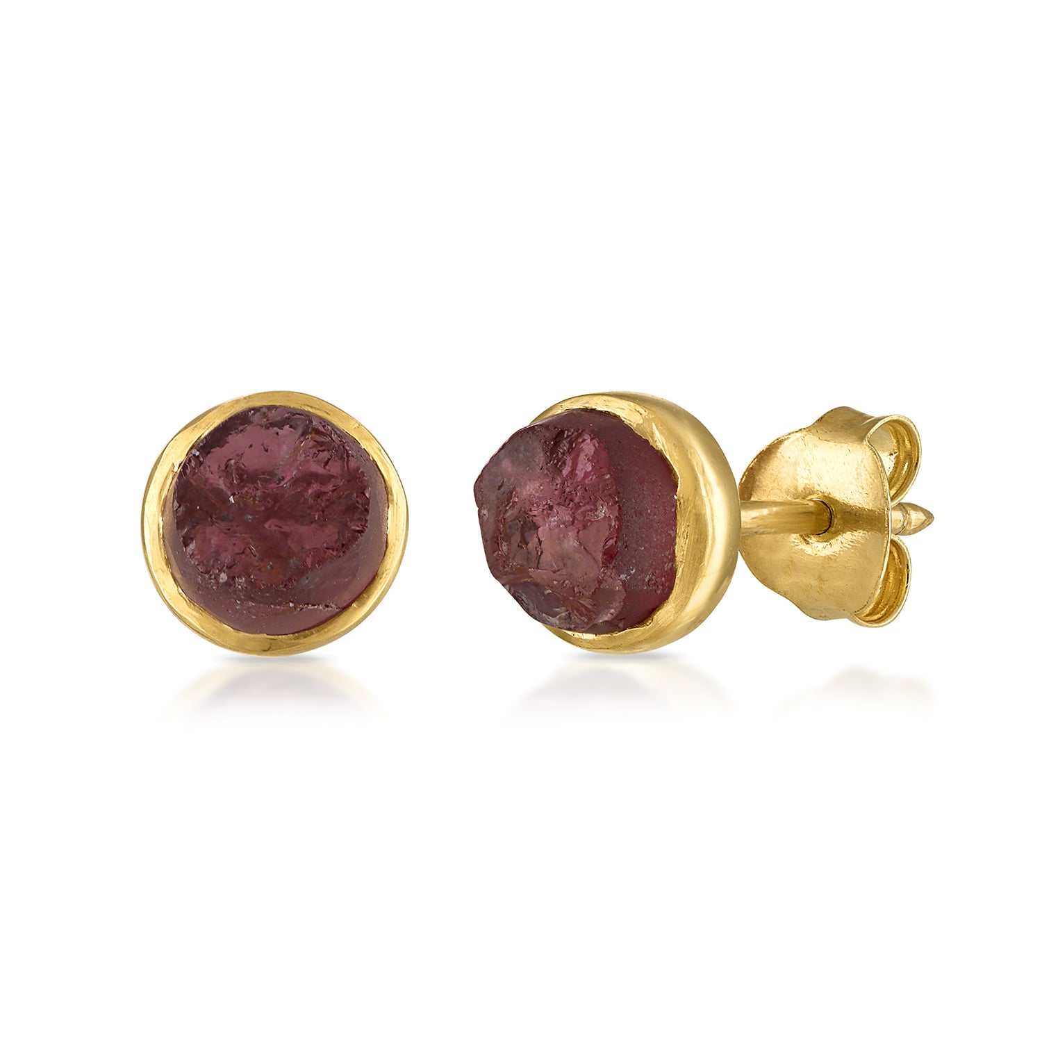18K Yellow Gold & Natural Garnet Small Gemstone Stud Earrings