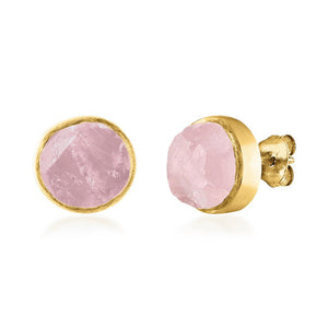 'Lover' Raw Rose Quartz Gemstone Stud Earrings