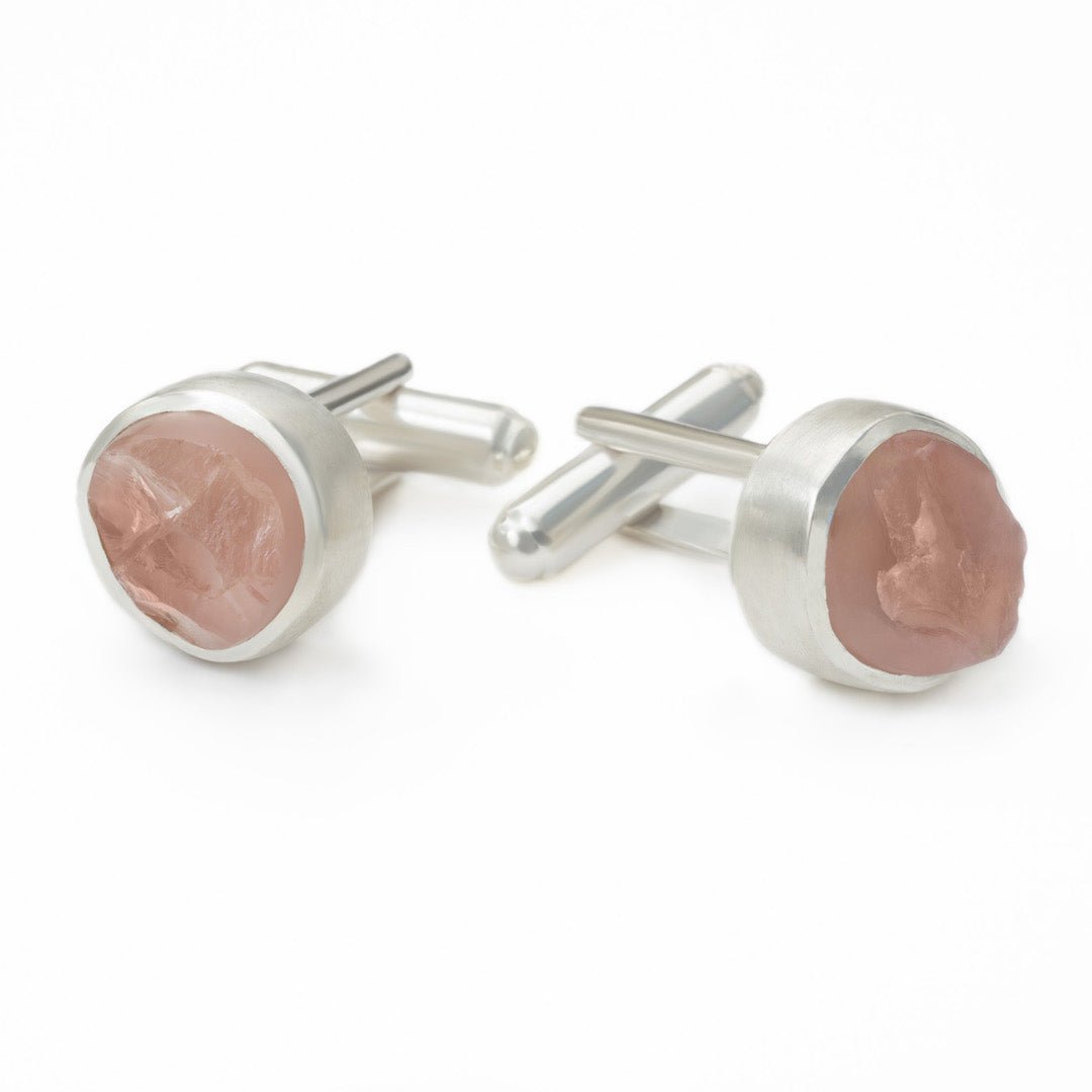 raw rose quartz cufflinks sterling silver