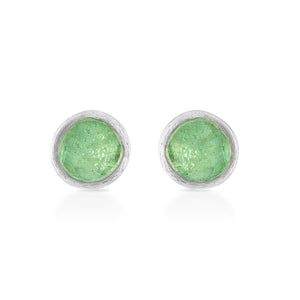 18K White Gold & Natural Green Fluorite Small Gemstone Stud Earrings