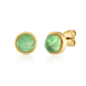 18K Yellow Gold & Natural Green Fluorite Small Gemstone Stud Earrings