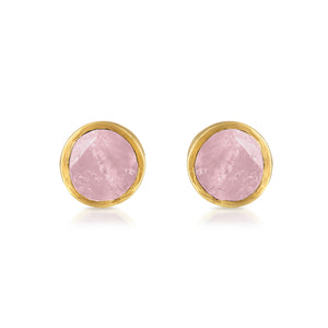 18K Yellow Gold & Natural Rose Quartz Small Gemstone Stud Earrings