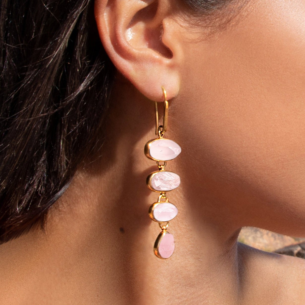 Rose Quartz Playa Cascade Gemstone Earrings