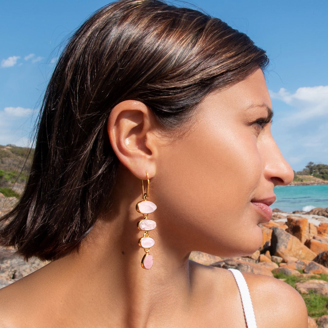 Rose Quartz Playa Cascade Gemstone Earrings