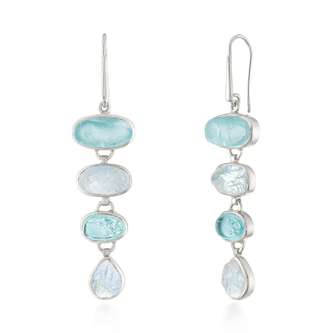 Aquamarine & Moonstone Playa Cascade Gemstone Earrings