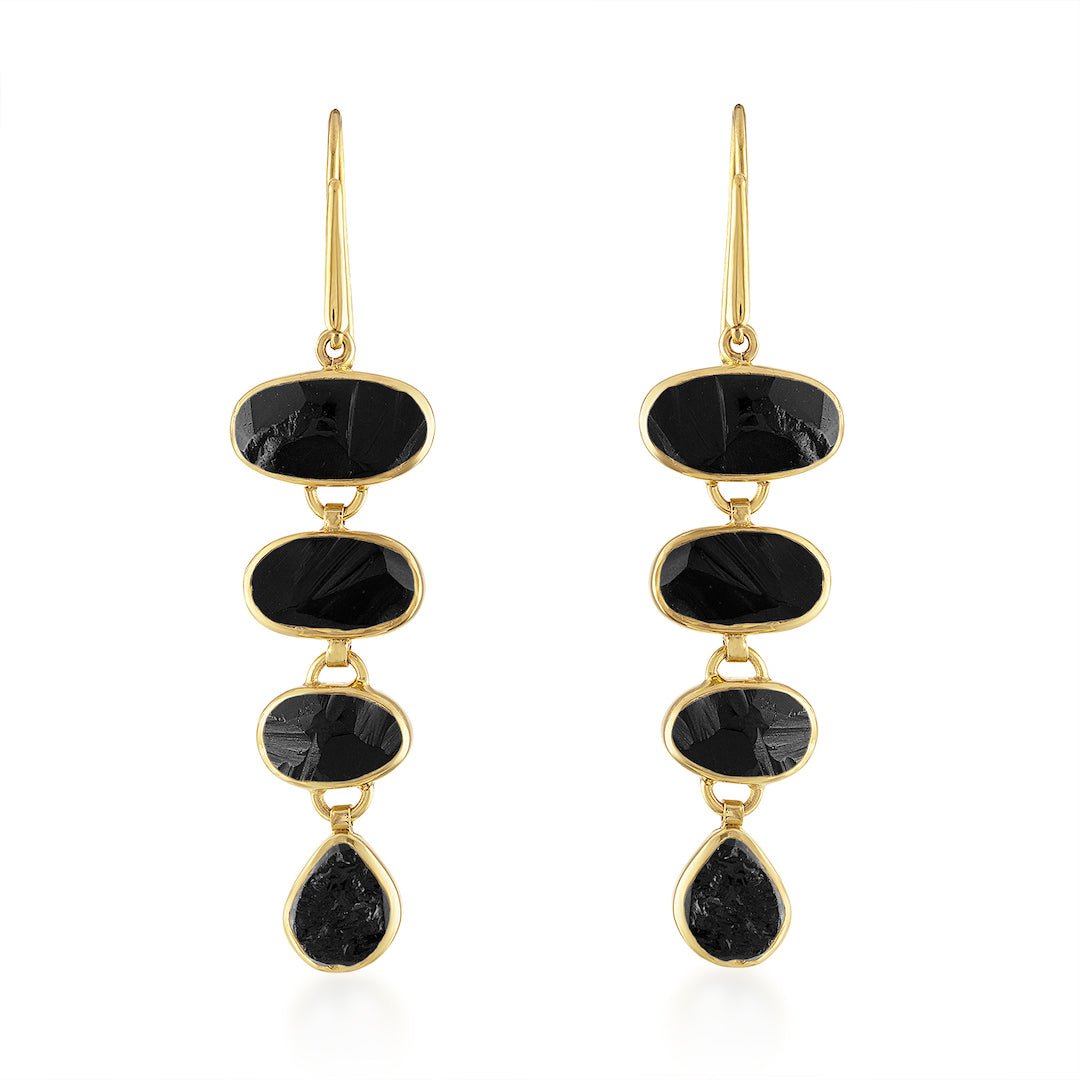 18K Yellow Gold Playa Cascade Gemstone Earrings in Black Tourmaline