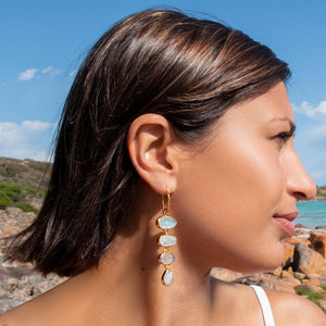18K Yellow Gold 'Playa Cascade' Earrings in Aquamarine & Moonstone