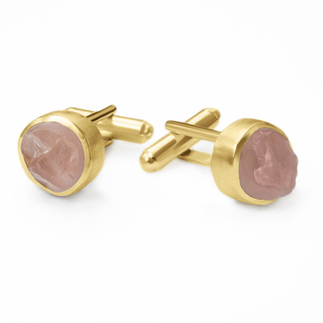 raw rose quartz cufflinks gold 
